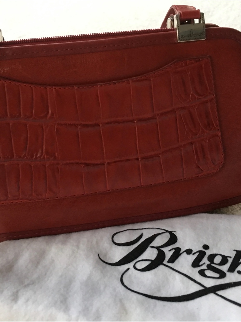 BRIGHTON- Beautiful Brick Red Embossed Crocodile Leather Shoulder Bag